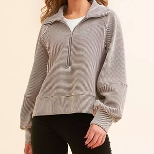 Varley Women's Milano Striped Sweater Cocoa Berry Egret Chic Minimalist Large